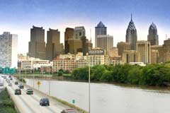 Philadelphia's skyline as viewed from the Schuylkill Expressway