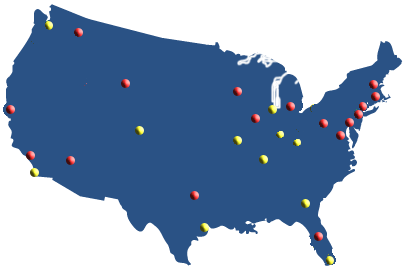 Map of USA with OAC cities
